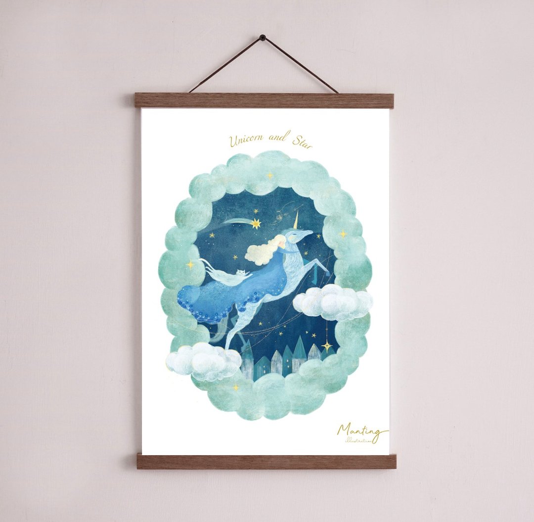 插画海报 - 独角兽与追梦的女孩 - 海报/装饰画/版画 - 纸 