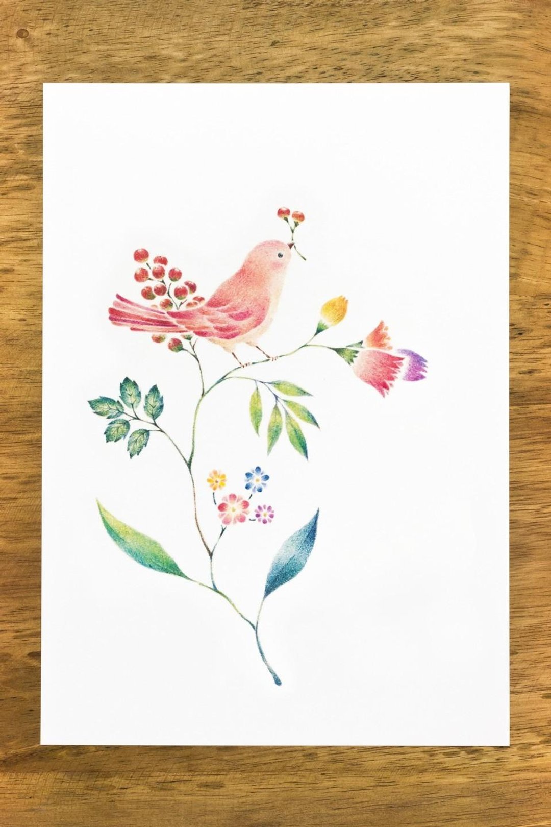 Living with a picture. Art Print "pink birds and flowers" AP-111 - 海报/装饰画/版画 - 纸 粉红色
