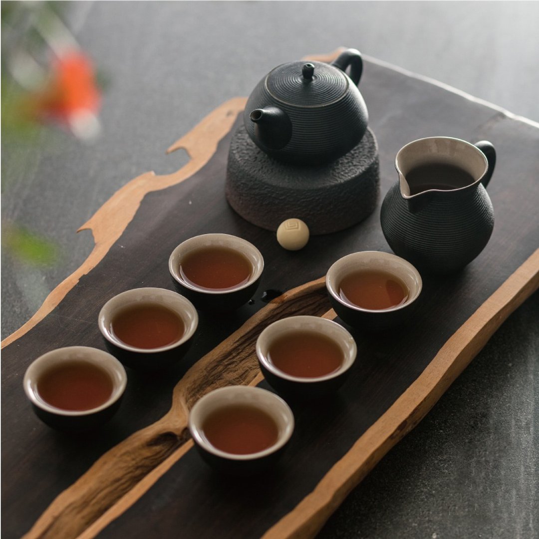 【礼物首选】陆宝 旋转壶功夫茶组 一壶一海六杯 - 茶具/茶杯 - 陶 黑色