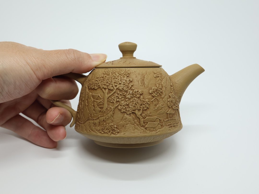 李涣峻【名家茶壶】雕刻山水壶 - 茶具/茶杯 - 陶 橘色