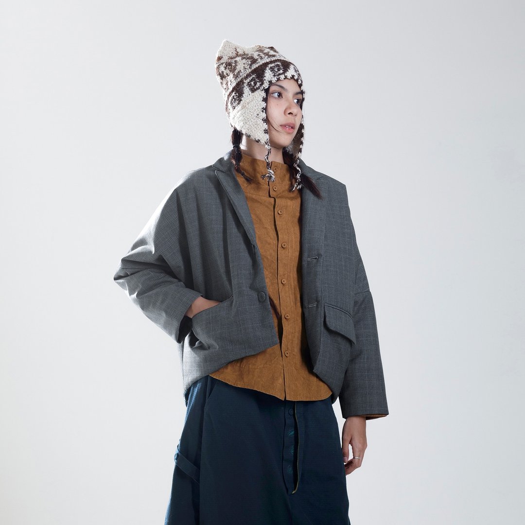 澎澎西装领球型铺棉外套 - 女装休闲/机能外套 - 羊毛 灰色