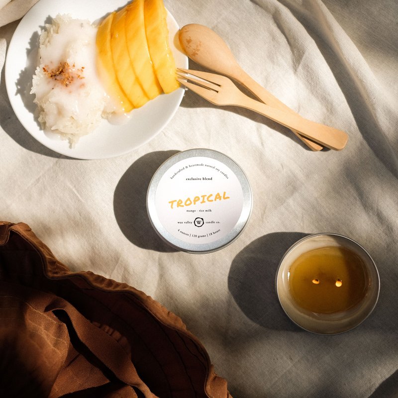 Soy Candle Tropical Blend Travel Tin - Mango & Rice Milk - 蜡烛/烛台 - 其他材质 银色