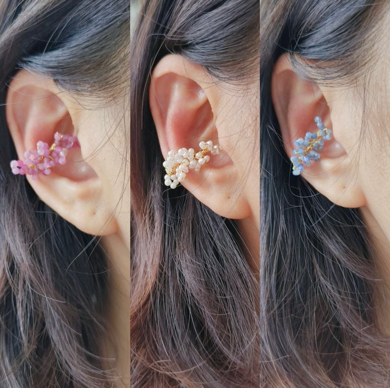 心型花样宝石耳夹 无耳洞耳骨夹 精致手工绕线原创耳饰 天然宝石 - 耳环/耳夹 - 珍珠 