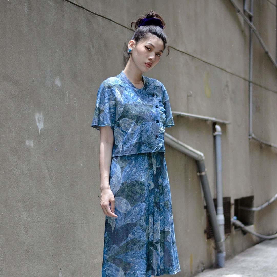 海葱郁 |  日本古着短袖洋服 - 洋装/连衣裙 - 其他材质 