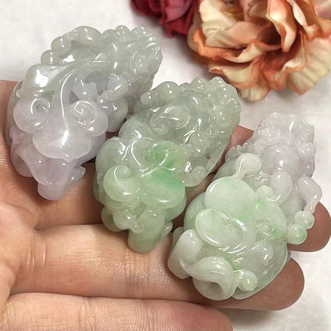 多宝晶石/天然翡翠A货貔貅吊坠/春彩貔貅/浓紫貔貅/绿如意貔貅 - 项链 - 玉石 紫色
