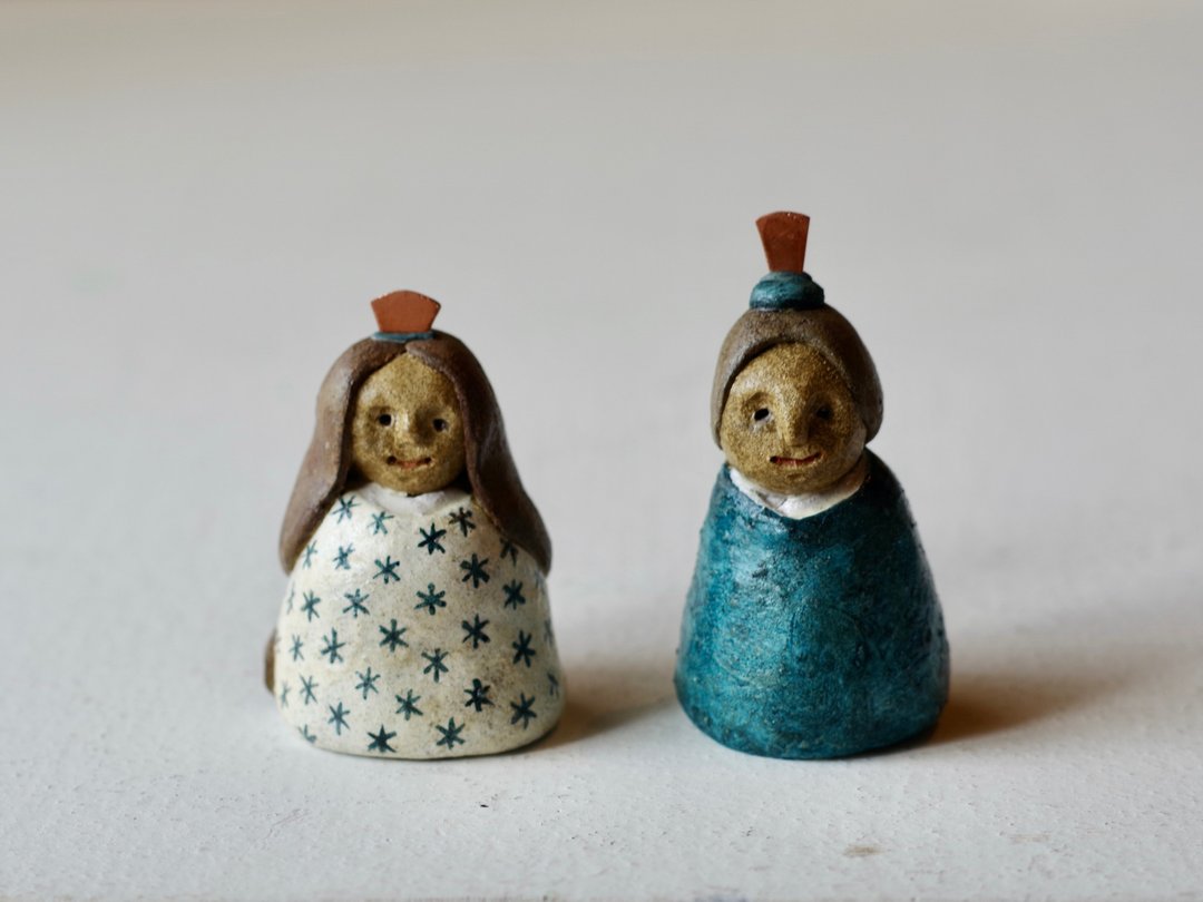 Japanese pottery dolls with gift box - 戒指 - 陶 白色