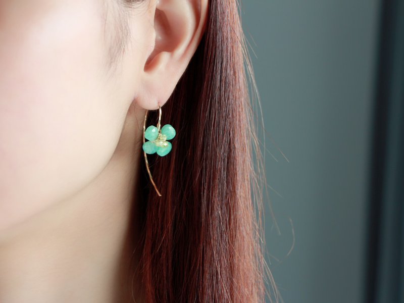 14kgf-Amazonite flower pierced earrings - 耳环/耳夹 - 其他金属 蓝色