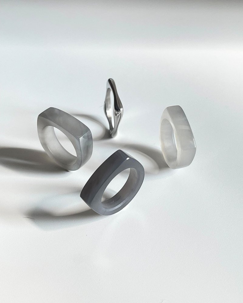 天然和田玉烟紫中宽戒指 港码17 16 14  荏染#383 #384 #385 - 戒指 - 玉石 紫色