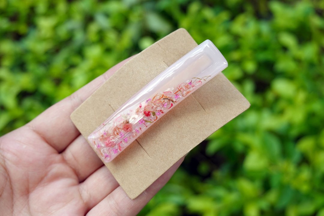 【云霞紫境】 手工滴胶发夹 - 发饰 - 树脂 粉红色