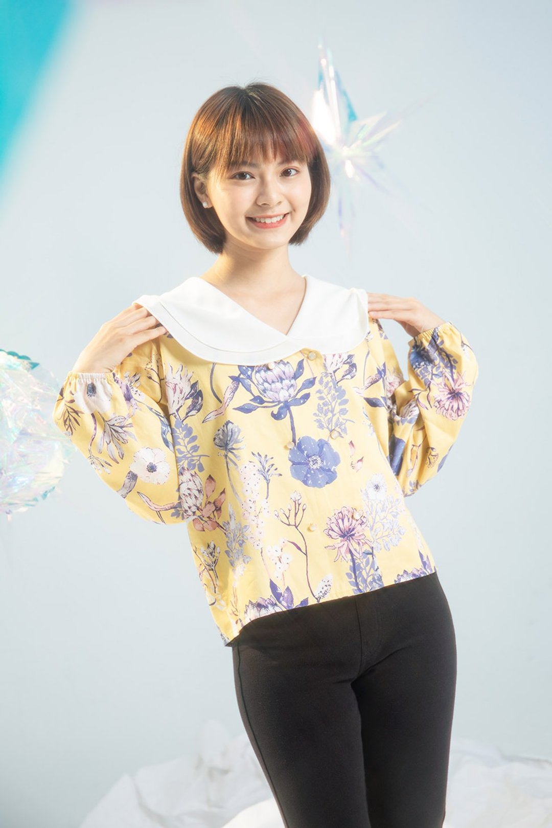 【波丽印花】双层领片 造型上衣 开襟外套 皇后黄 大尺码 - 女装休闲/机能外套 - 棉 黄色