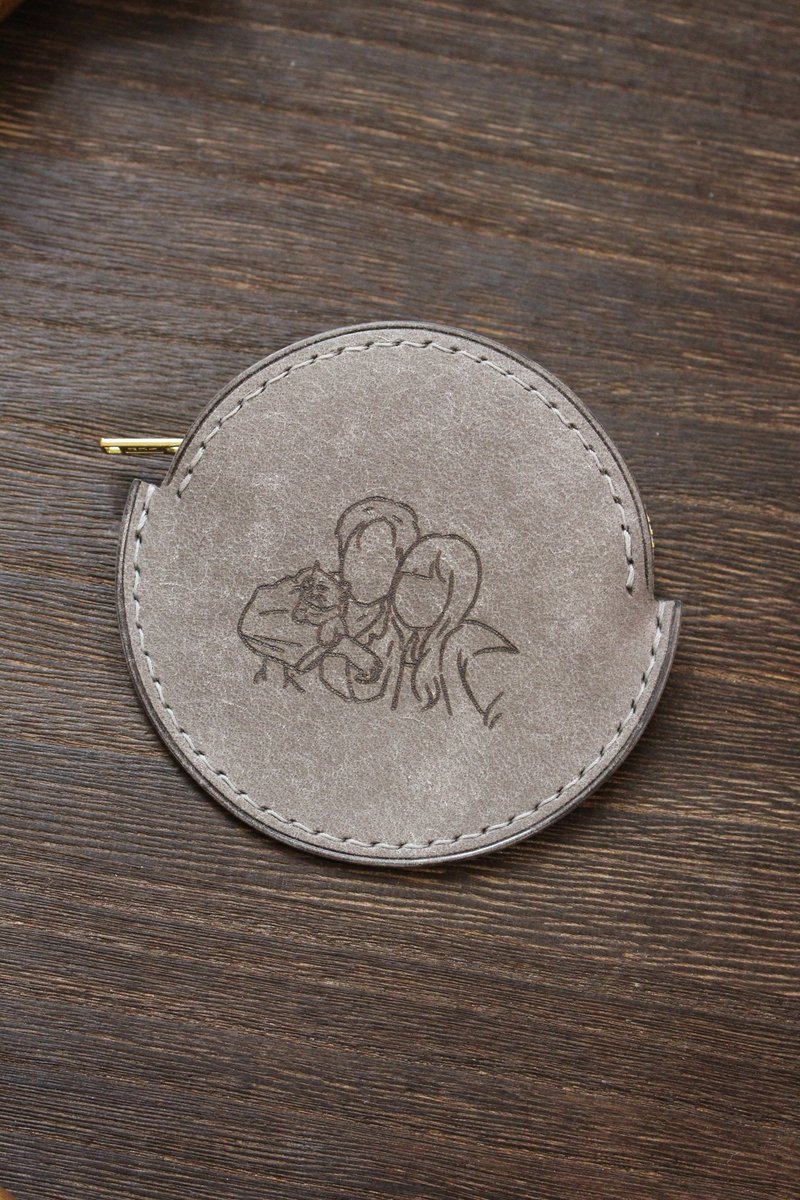 【定制】圆形散银包 / 人像画 / 颜似绘 / 皮革 - 皮夹/钱包 - 真皮 