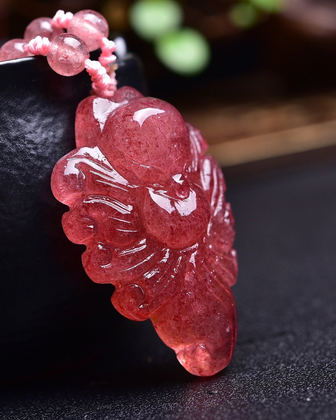 纯天然草莓晶天使九尾狐吊坠项链 晶体超润 颜色美 招桃花防小人 - 项链 - 水晶 