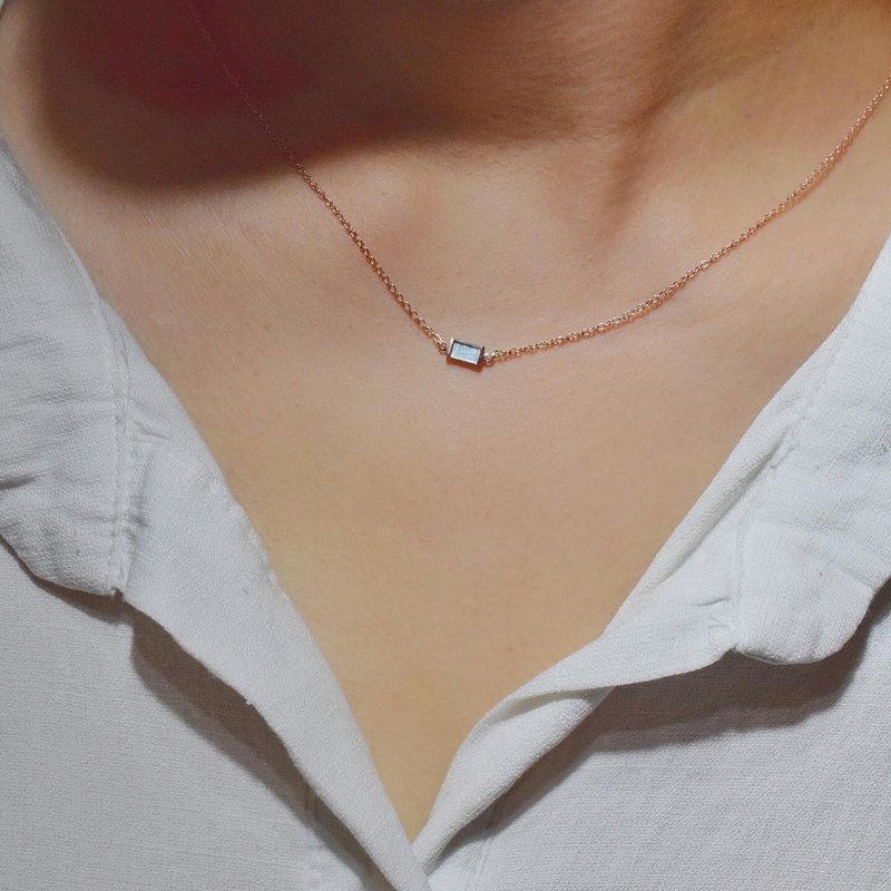 Blue topaz baguette Pendant with necklace #minimpendant P034 - 项链 - 纯银 