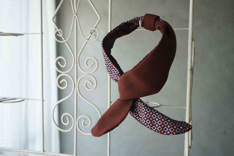 古董领带改造复古铁丝发带-魔术方块-深棕-领巾发饰两用-耶诞礼物 - 发带/发箍 - 聚酯纤维 咖啡色