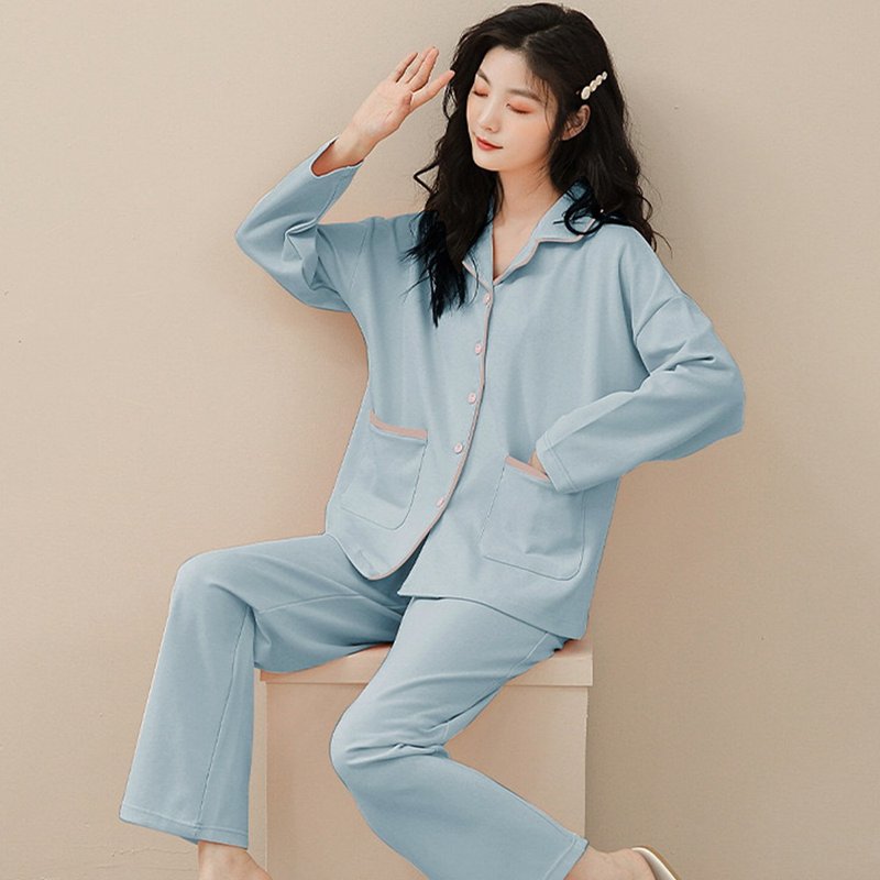 Pink Lady 排扣式 幻雾蓝天 棉柔秋冬长袖成套睡衣 居家服 - 居家服/睡衣 - 其他人造纤维 蓝色