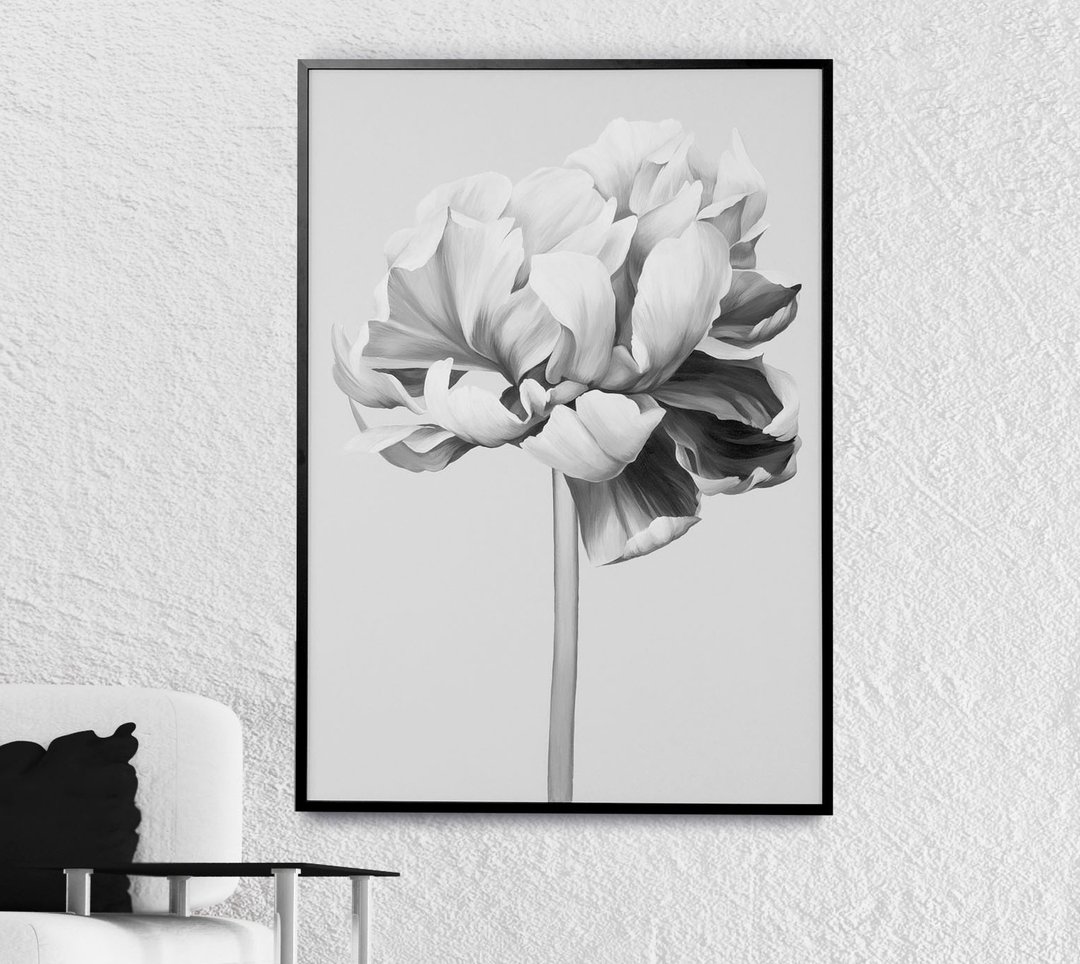 牡丹画 | 花卉画 | 白花画 | 黑白牡丹 - 墙贴/壁贴 - 棉 黑色