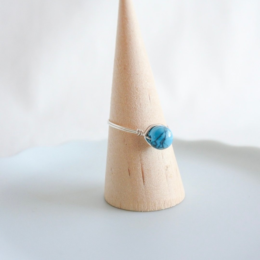 Turquoise – Tiny – Silver Ring – Natural Stone Ring - 戒指 - 其他金属 蓝色
