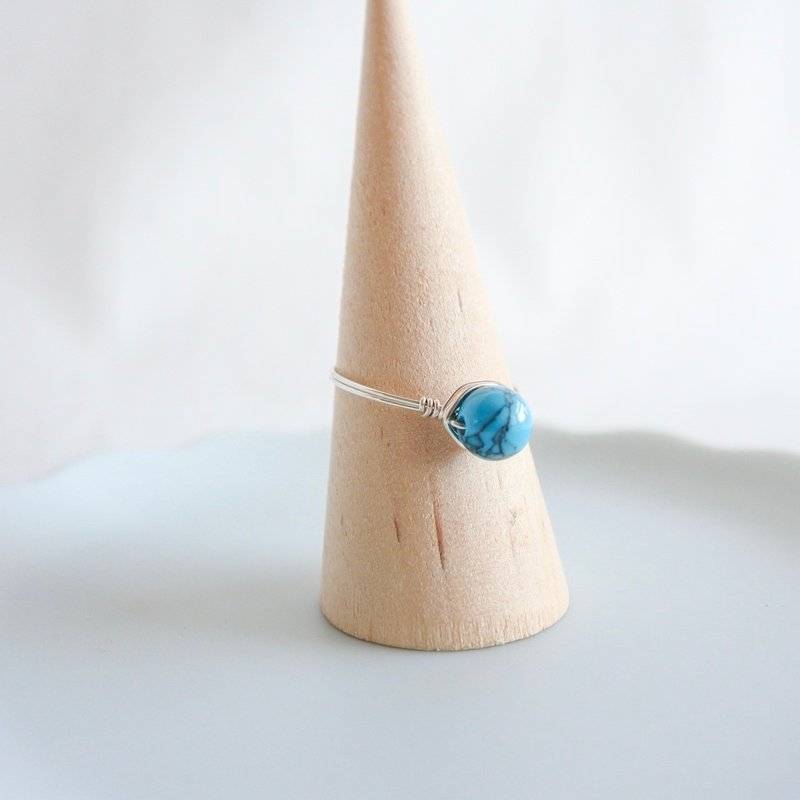 Turquoise – Tiny – Silver Ring – Natural Stone Ring - 戒指 - 其他金属 蓝色