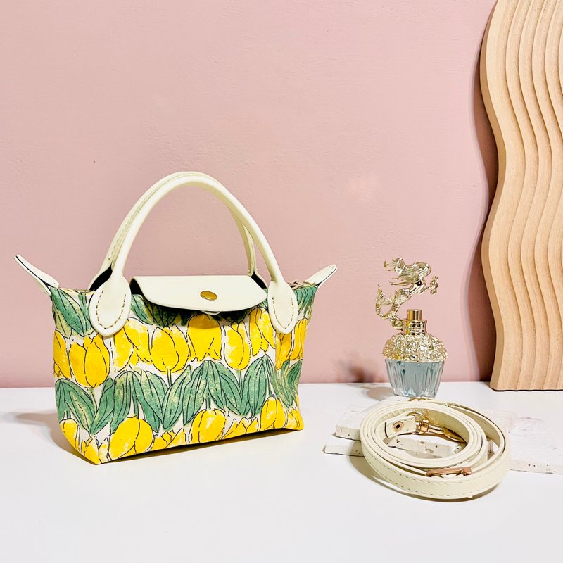 黄色郁金香手工饺子包 小号/单肩包/斜跨包/手提包 - 侧背包/斜挎包 - 棉．麻 黄色