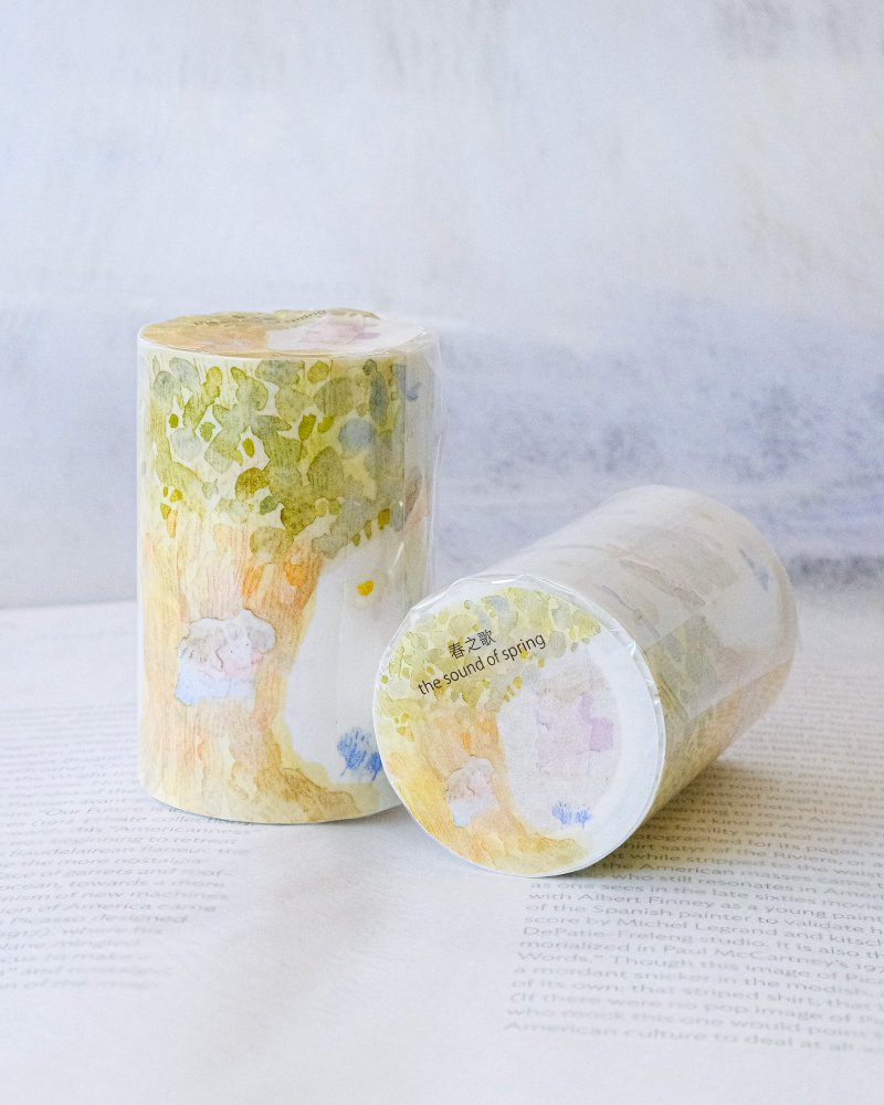 春之歌 - 和纸胶带 带离型纸 | 可爱女生手帐贴纸 7cm x 5M - 纸胶带 - 纸 黄色