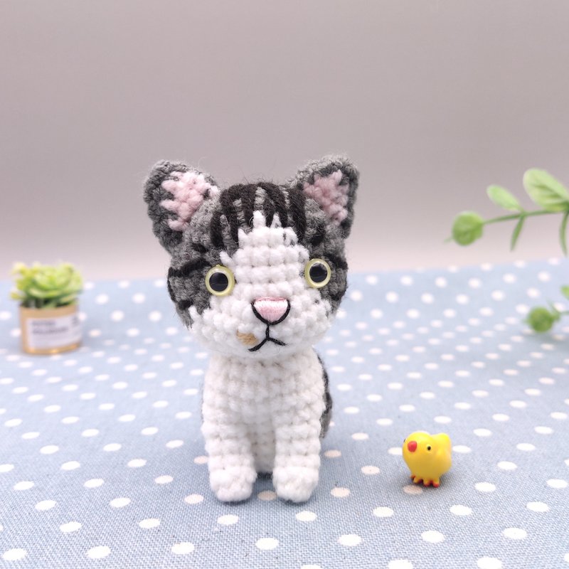 【现货】 小小一只 白底虎斑猫 纯手工 钩针编织娃娃 - 玩偶/公仔 - 其他人造纤维 灰色