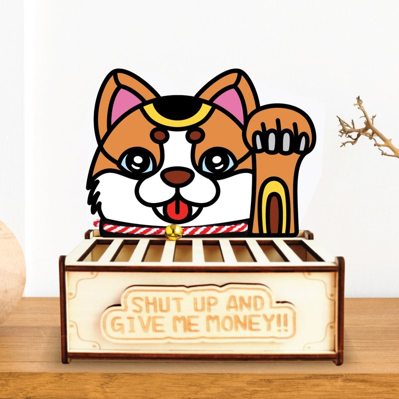 巨大招财犬 哥基赛钱箱 | 钱箱 镜饼 摆设 奉纳 开运 存钱筒 钱罂 - 储蓄罐 - 树脂 咖啡色