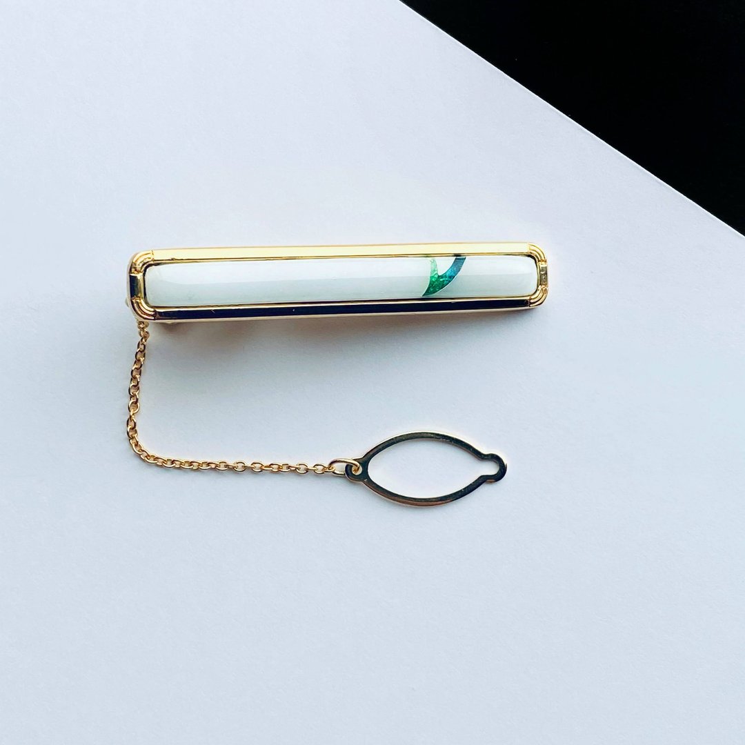 Halley [Emerald] Cloisonne Tie Clip Pure Silver Wired Cloisonne 18kgf - 领带/领带夹 - 其他材质 绿色