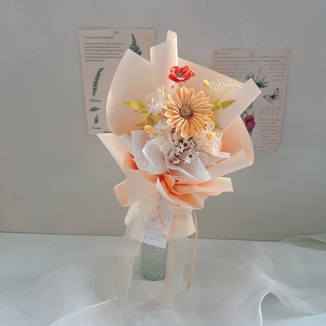 新品 | 带着光向前迈进、太阳花花束、毕业花束、干燥花束 - 干燥花/捧花 - 植物．花 橘色