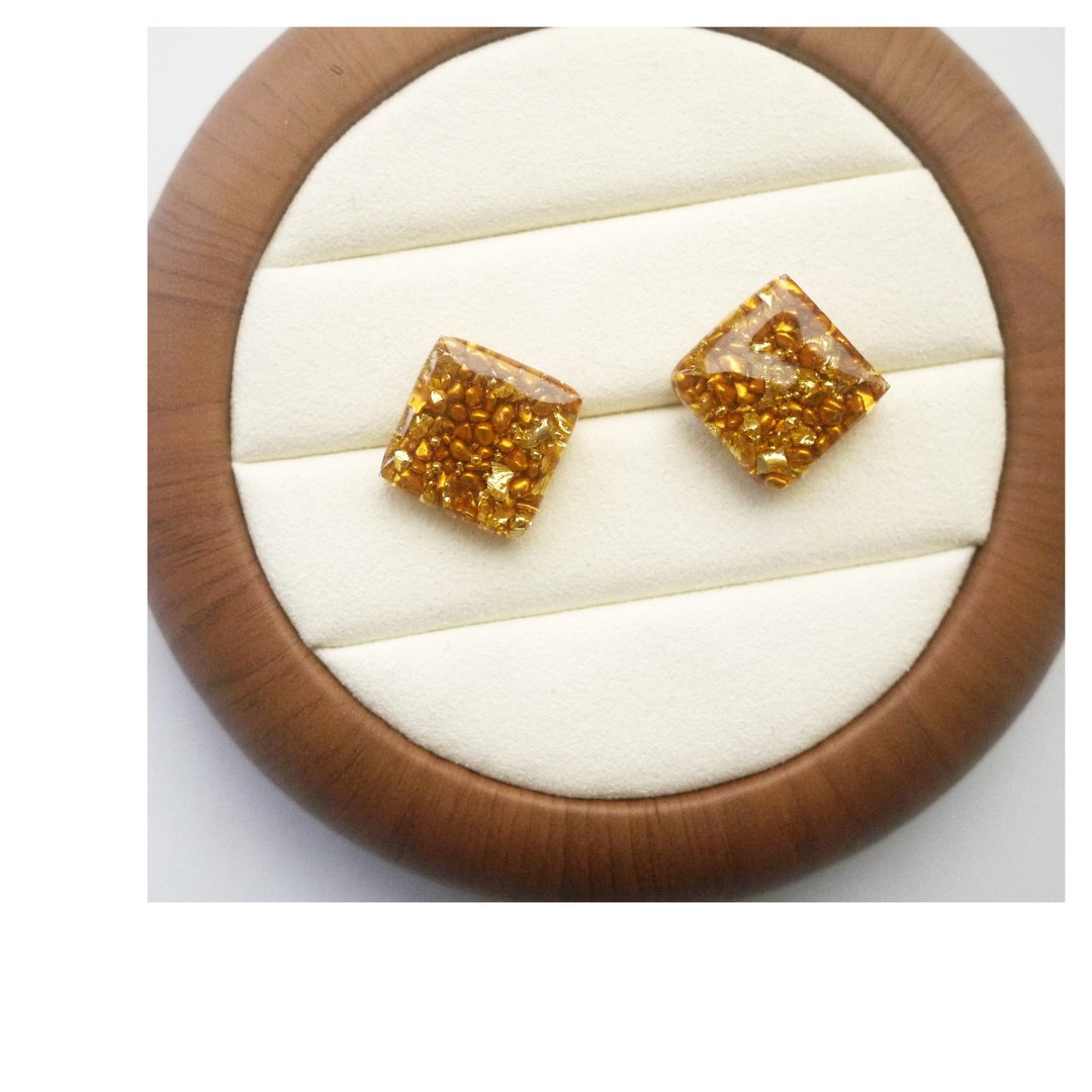 金色系碎石耳饰 | 穿式 | 新品 - 耳环/耳夹 - 其他材质 金色