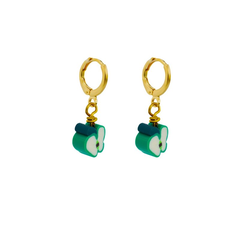 Green Apple Fruit Huggie Earrings | by Ifemi Jewels - 手链/手环 - 其他材质 金色