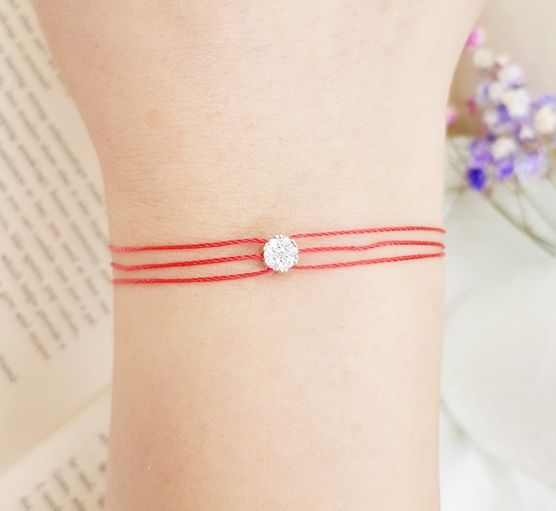 925纯银 七小钻 三线款 红线手链 红线 三绳 手链 手绳 定制 - 手链/手环 - 其他材质 红色