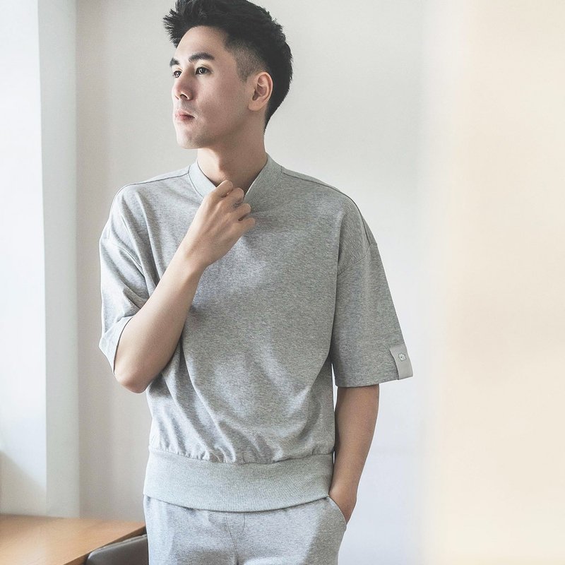 UMORFIL胶原蛋白素面五分袖男家居服/睡衣/居家服-浅灰 - 居家服/睡衣 - 棉．麻 灰色