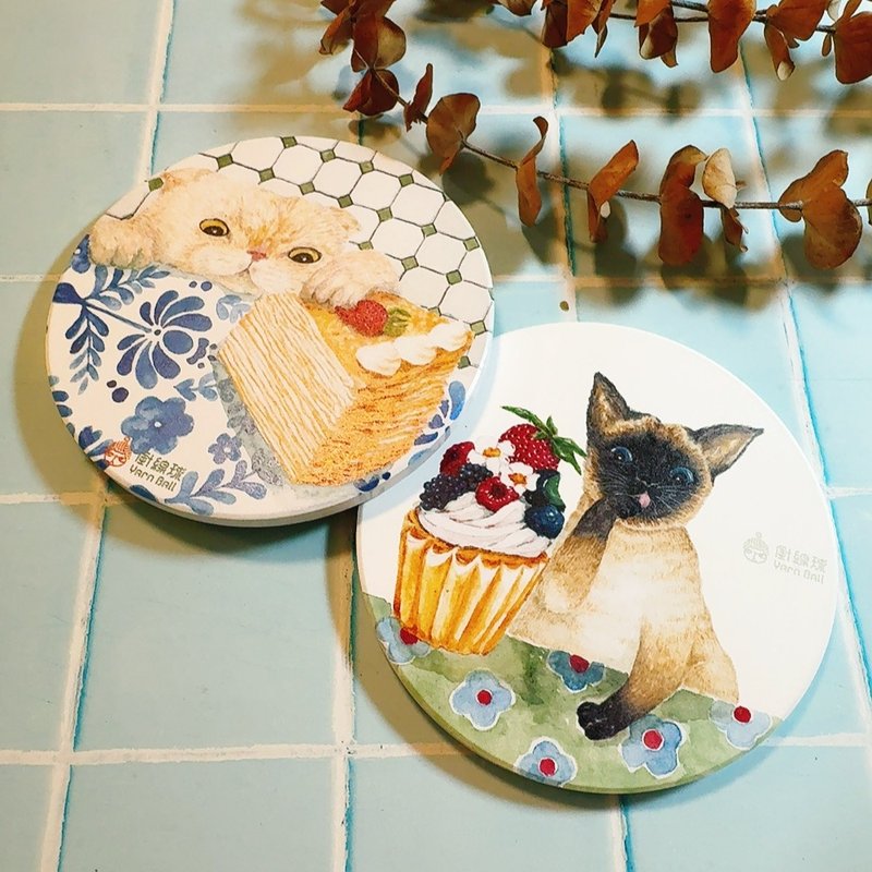 猫与甜点 陶瓷吸水杯垫 - 杯垫 - 陶 多色