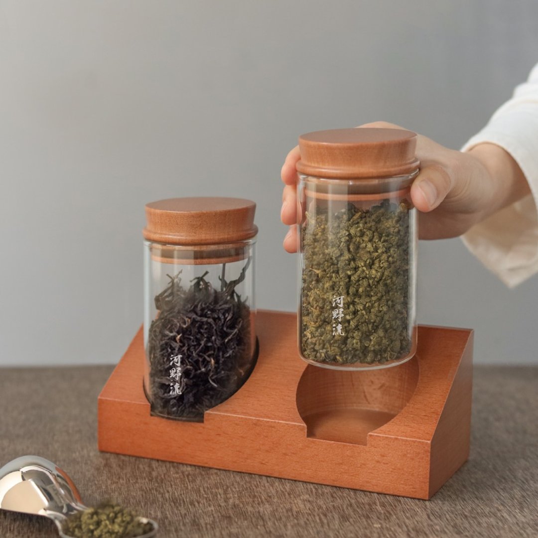 可当成茶罐、花茶罐使用丨Driver 河野流岩手密封罐双子座套组 - 咖啡壶/周边 - 木头 咖啡色