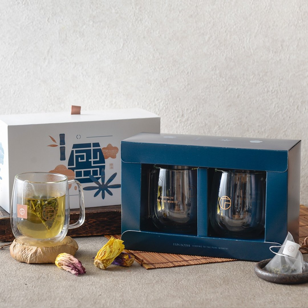 【盛】双层玻璃对杯精装礼盒 - 咖啡杯/马克杯 - 纸 蓝色