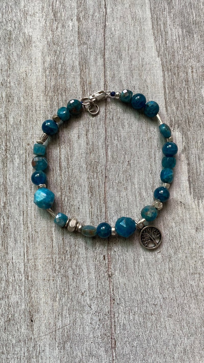 蓝色天然矿石系列 不规则蓝磷灰石纯银手环 喉轮 - 手链/手环 - 石头 蓝色