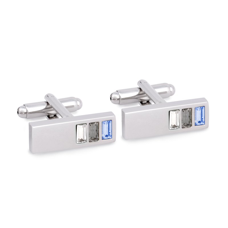 Rectangle Cufflink with Clear, Grey and Light Blue Crystal - 袖扣 - 其他材质 蓝色