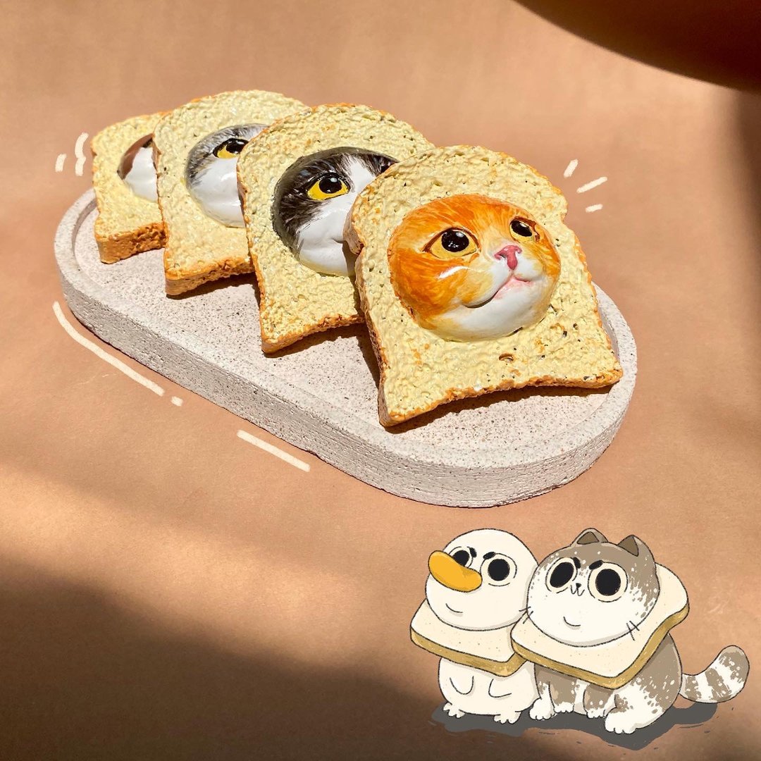 Cat big bread - 墙贴/壁贴 - 树脂 卡其色
