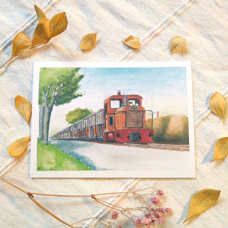 五分车印象 / 单张插画明信片 / B7尺寸 - 卡片/明信片 - 纸 橘色