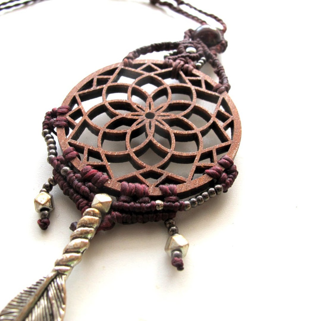 Dream Catcher Wooden Necklace - 项链 - 木头 咖啡色