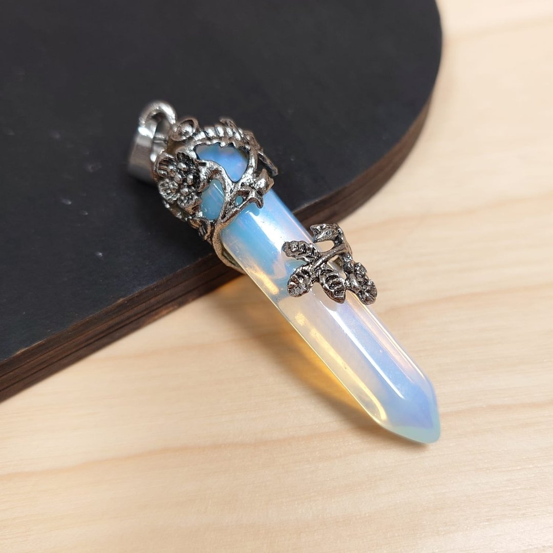 欧泊/蛋白石 (Opal) 吊咀/灵摆 (玫瑰款) - 项链 - 其他金属 白色