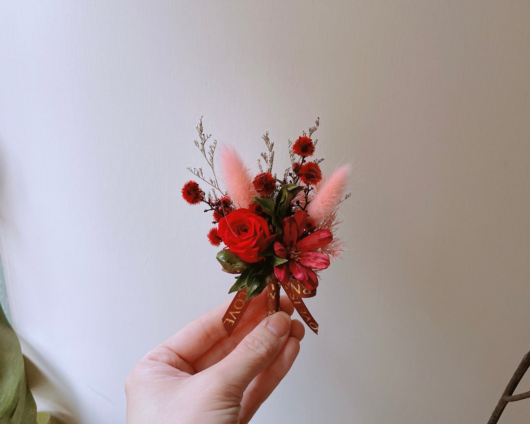 小巷莫儿。干燥花 永生红玫瑰 胸花结婚胸花 - 胸花/手腕花 - 植物．花 红色