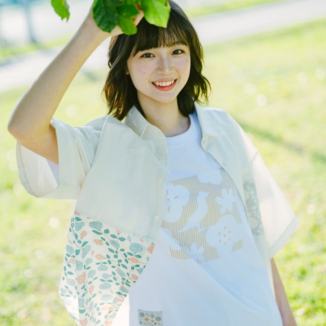 短袖拼接衬衫/满天花花/云朵白 - 女装上衣 - 棉 白色
