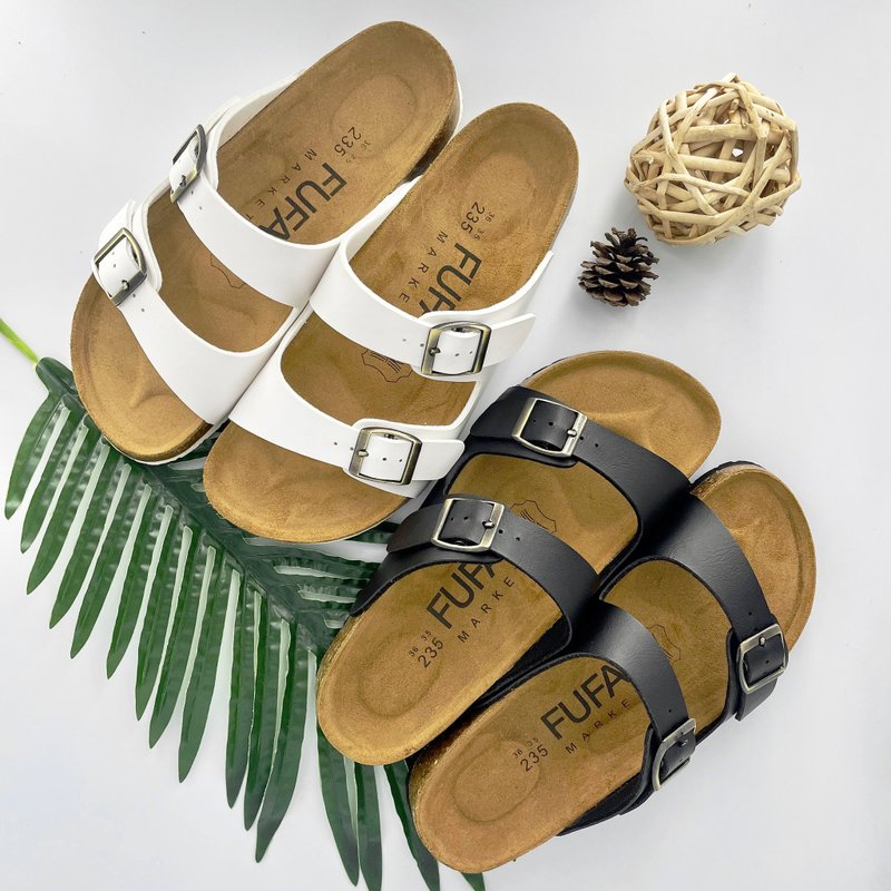 双排扣百搭拖鞋 1PQ01/2PQ01 - 拖鞋 - 人造皮革 白色