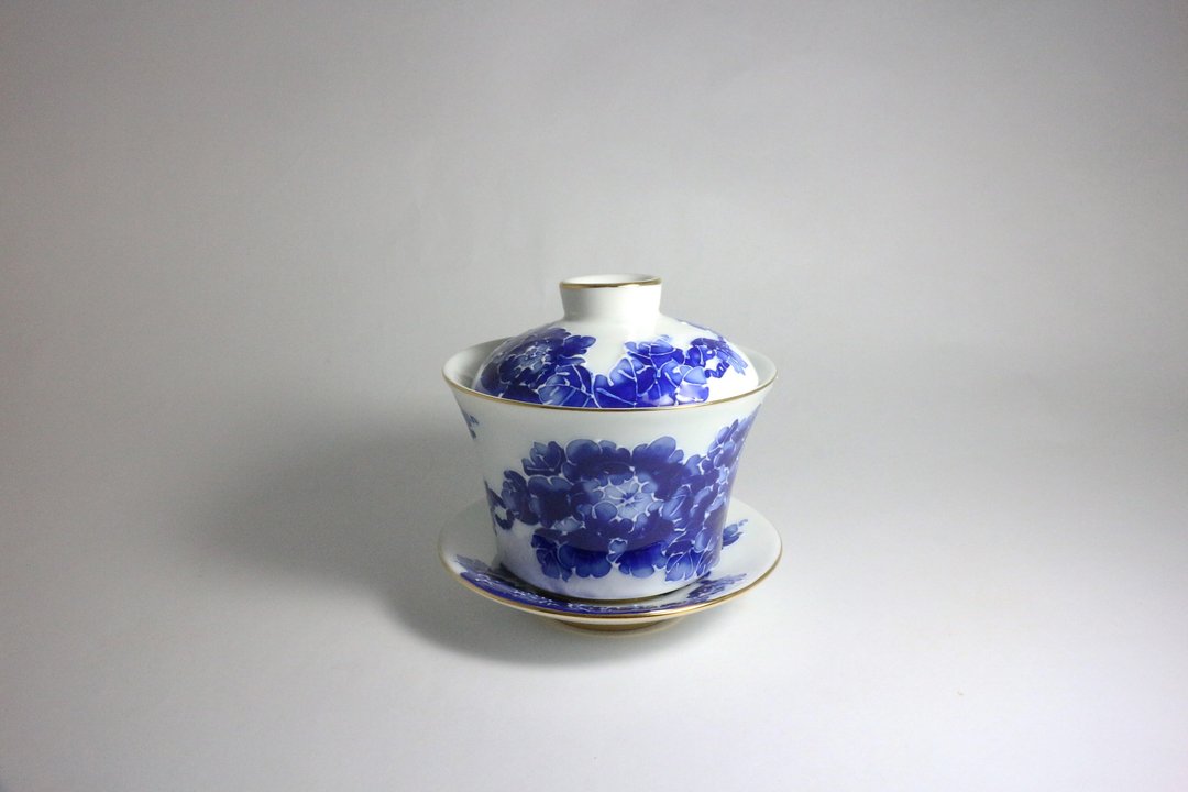 纯手绘茶杯-牡丹(三件式盖杯)-青花 - 茶具/茶杯 - 瓷 蓝色