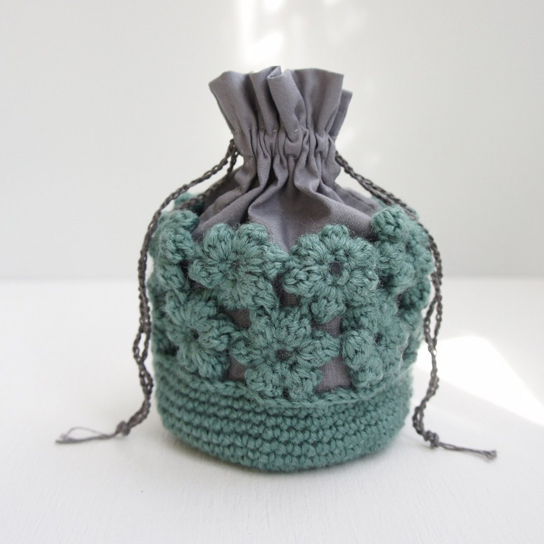 Ba-ba handmade Ume-stich drawstring bag  No.KU1 - 化妆包/杂物包 - 其他材质 灰色