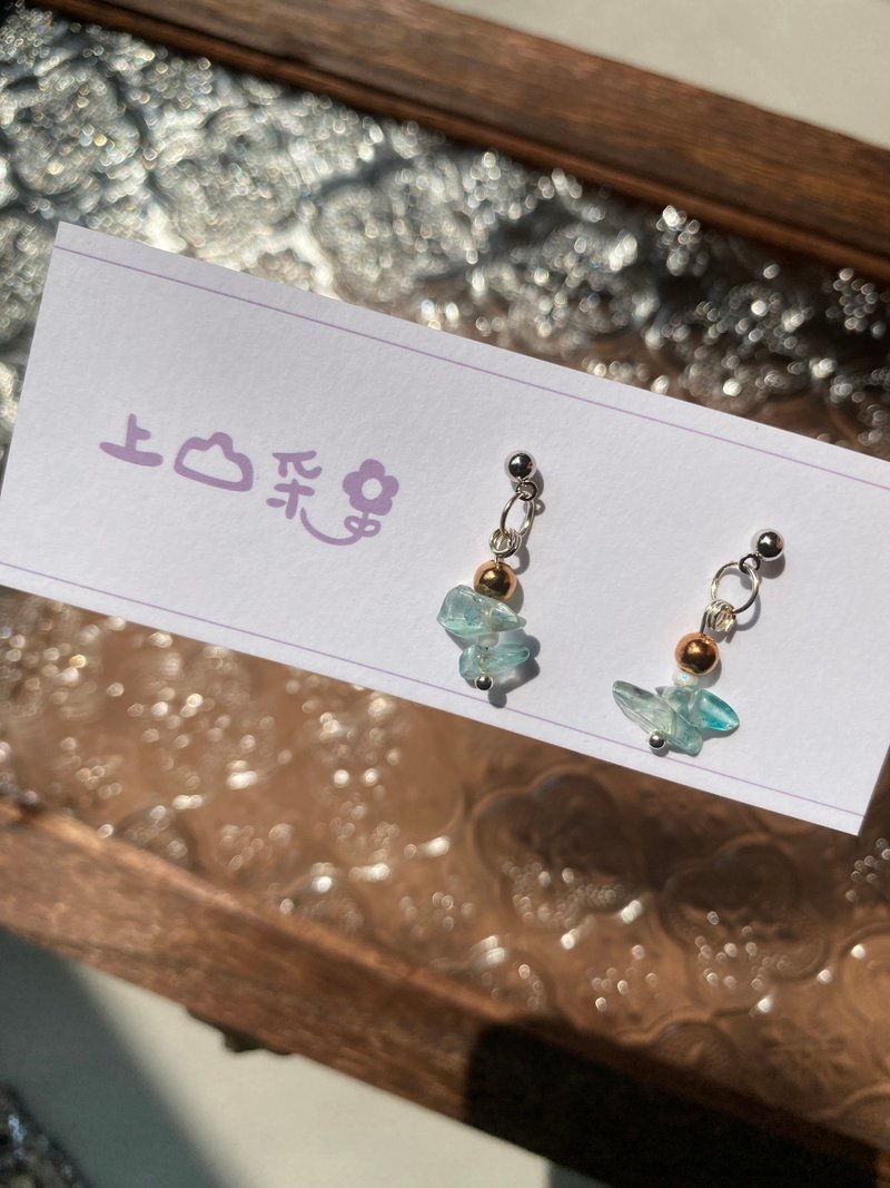 光辉岁月 天然蓝磷灰水晶耳环 定制 改夹 送礼 定制化 - 耳环/耳夹 - 宝石 蓝色