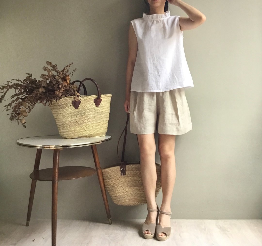 使用类似亚麻定做/风之舞3/雨露麻/日本制亚麻压折短版宽裤裙 - 女装短裤 - 棉 