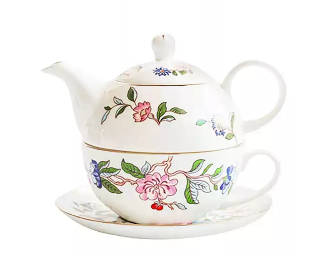 英国Aynsley 雀鸟系列 骨瓷独享杯壶组 - 茶具/茶杯 - 瓷 白色