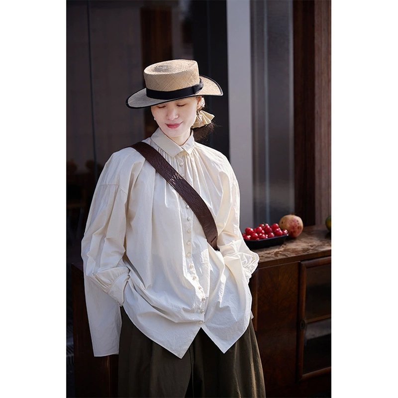 象牙白棉古典宫廷白衬衫 - 女装衬衫 - 棉．麻 